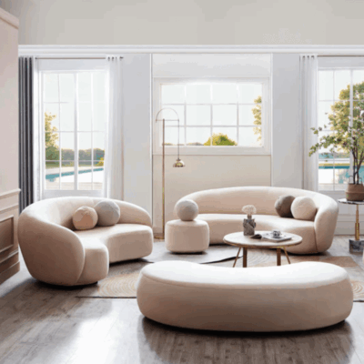 Modern Curved Boucle Half-Moon Sofa