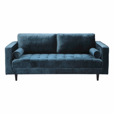 Living Room Tufted Blue Velvet Sofa with Bolsters