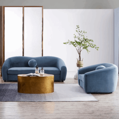 Dusty Blue Teddy Fabric Nordic Sofa