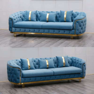 European Style Beige Velvet Chesterfield Sectional Sofa Set