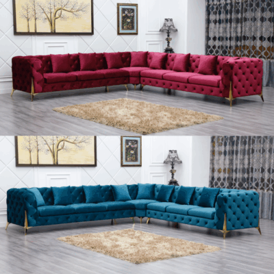 Luxury Italian Chesterfield Velvet Tufted Sectional Sofa