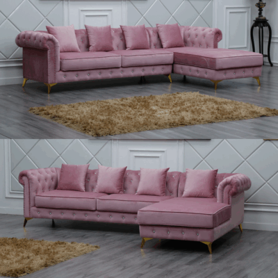 Wholesale L-Shaped Chesterfield Sectional - Pink Velvet 4-Seater Sofa